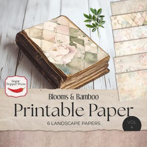 Kit digital de diario basura japonés, papel floral con flores de cerezo, álbum de recortes de bambú, paisaje imprimible para manualidades y tarjetas SP040