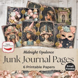 Páginas de diario basura para Nochevieja, álbum de recortes digital encantador, material efímero vintage, kit elegante para celebrar la medianoche, descarga digital JJ002