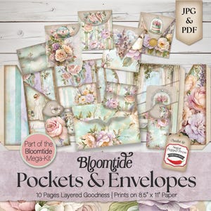Spring Reverie Junk Journal Pocket Envelope, Floral Shabby Chic, Cottage Garden Woodland Nature Vintage, Printable Ephemera, Scrapbook SP061