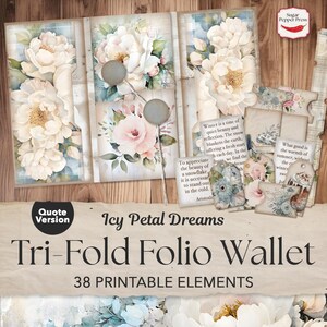 Winter Junk Journal Folio, Kit digital de peônia botânica com citações inspiradoras, Kit de suprimentos aconchegantes para scrapbooking