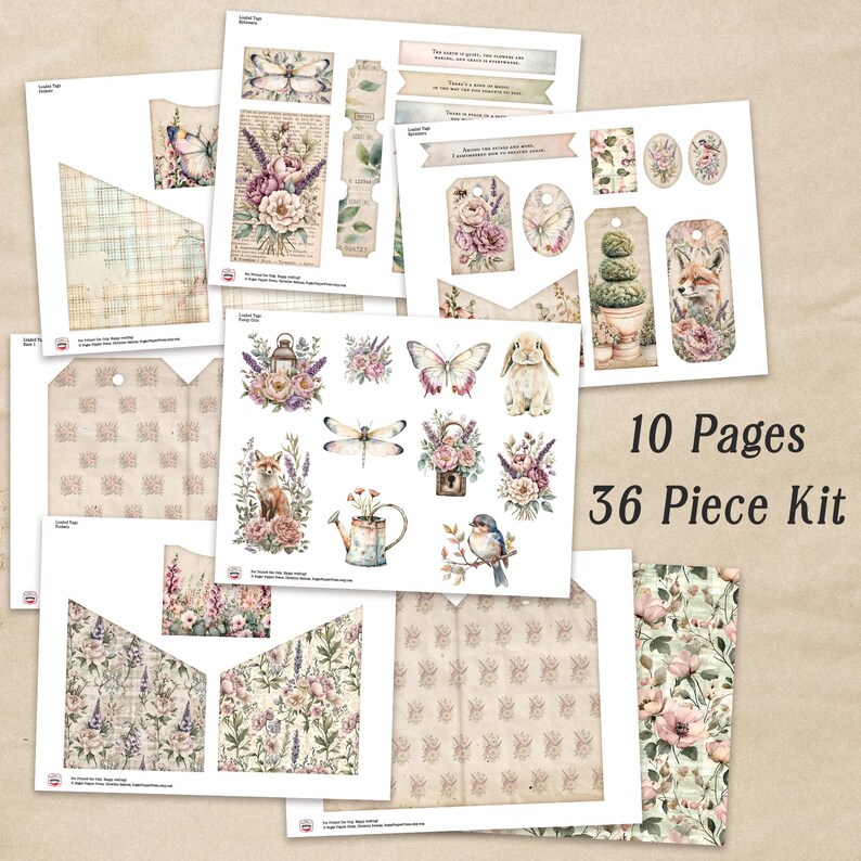 Shabby Chic Loaded Tags, Woodland Animals Vintage Printable Ephemera ...