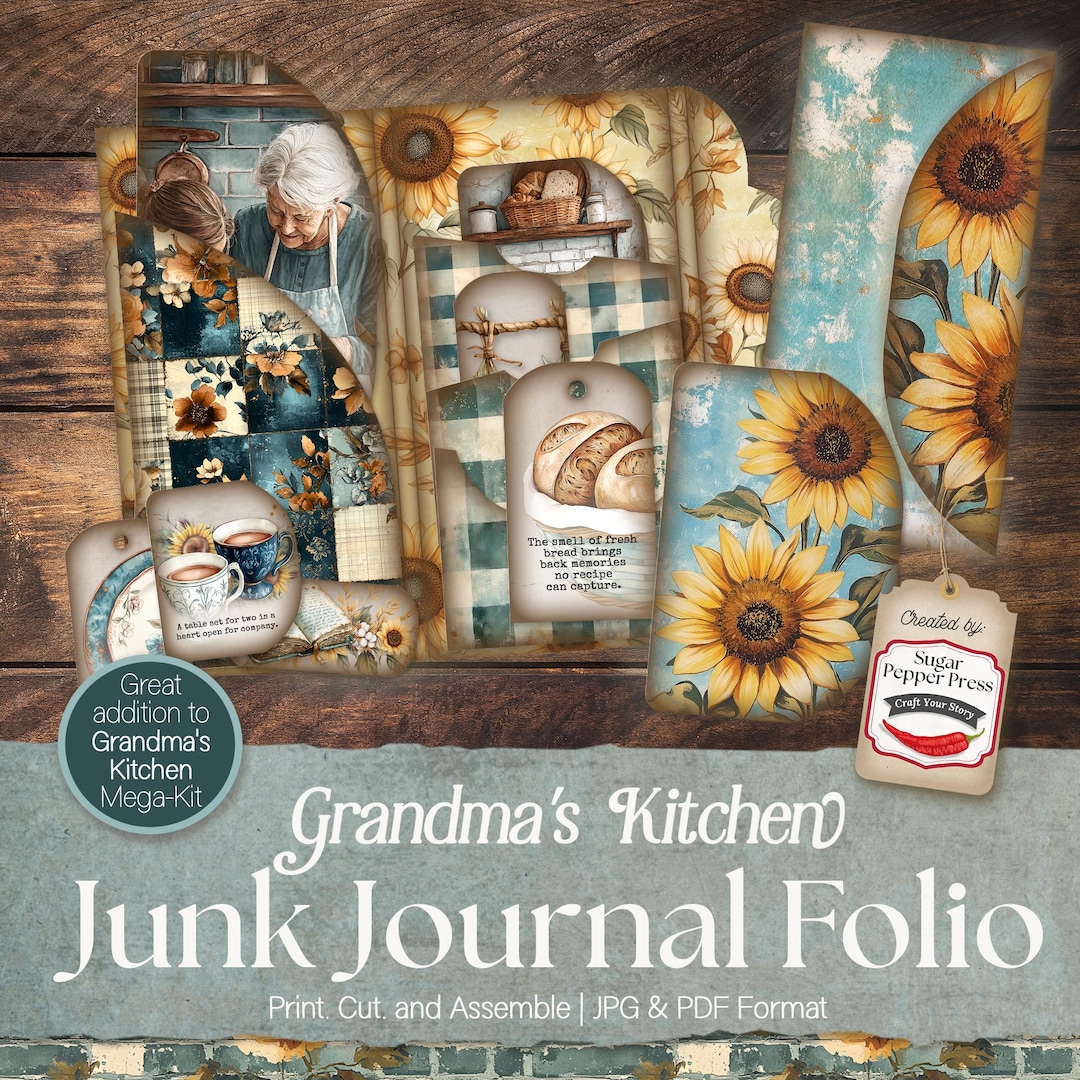 Grandma's Kitchen Junk Journal Folio Kit, Vintage Recipe (PDF & JPG ...