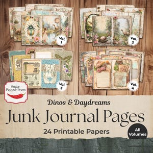 Zestaw stron do dziennika Dinos and Daydreams Junk, strony warstwowe z motywem kwiatowym do pisania JJ004