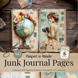 Reise Shabby Chic Junk Journal Seiten, Vintage Digital Download Kit, druckbare Bastelbedarf für Journaling, Scrapbook Memory SP073