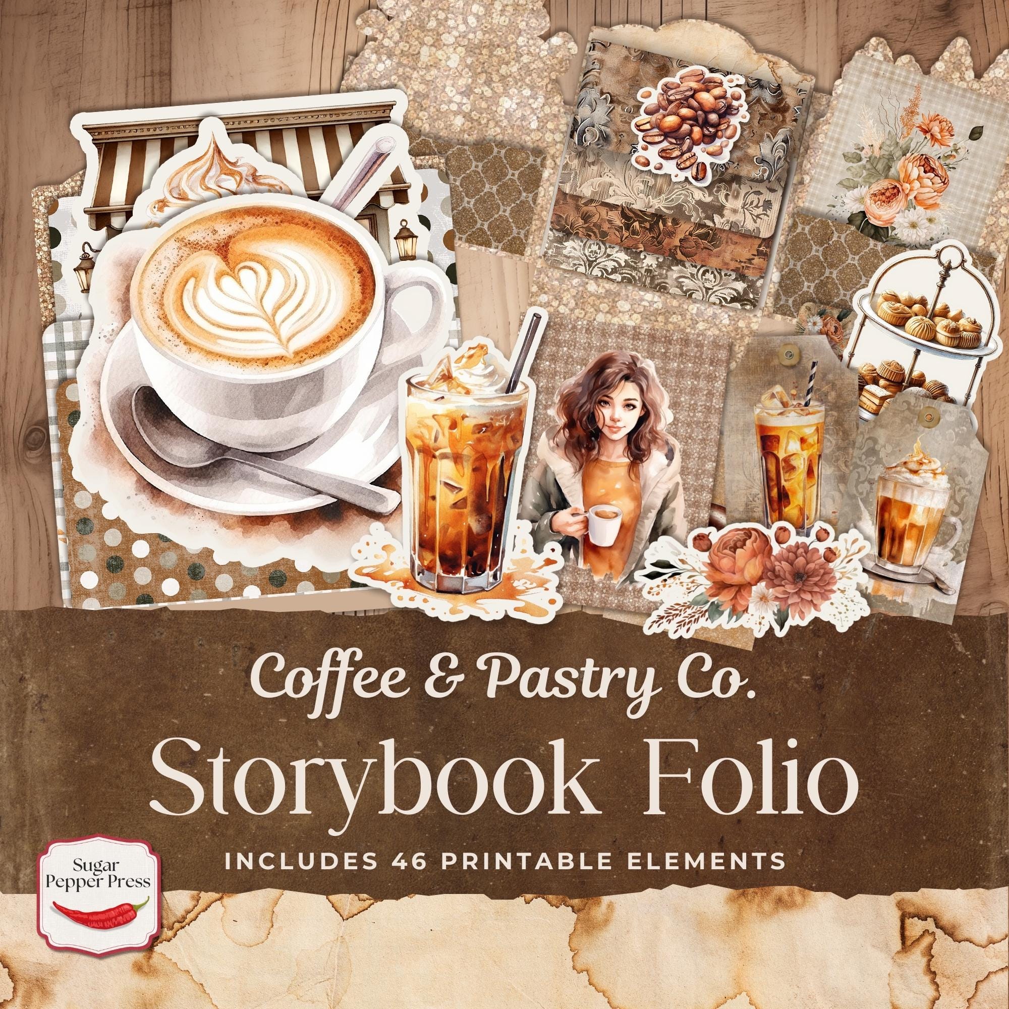 Vintage Coffee Folio Kit | Shabby Chic Printable Ephemera (digital ...