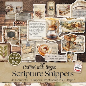 Diario di frammenti di scrittura, effimeri / Coffee Chic stampabile, versetto biblico sulla fede di Gesù, frammenti cristiani d'epoca, kit basato sulla fede SP048