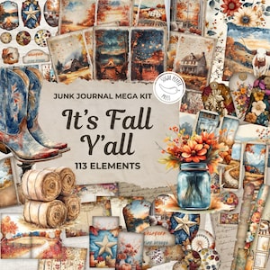 It's Fall Y'all Texas Junk Journal Mega Kit | Digitale download Vintage decor rustieke huizen Lone Star Cottages Hayride Cosy Pages