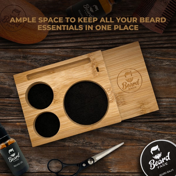 Beard Caddy by Beard Face, Including Premium Gift Box Perfect For All Your Grooming Needs, Bamboo Bathroom Organiser