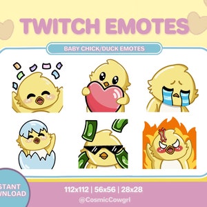 Baby Chick / Duck Twitch Emotes / Ducklings / Chicks / Chicken / Emote / Kawaii / Cute / Yellow / Pastel