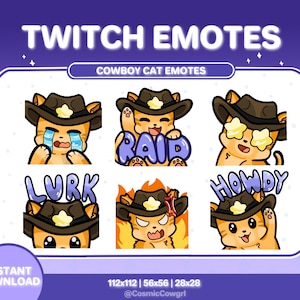 Cowboy Cat Twitch Emotes / cowgirl / kitty / orange / tabby / emote / kawaii / stream / country / cats