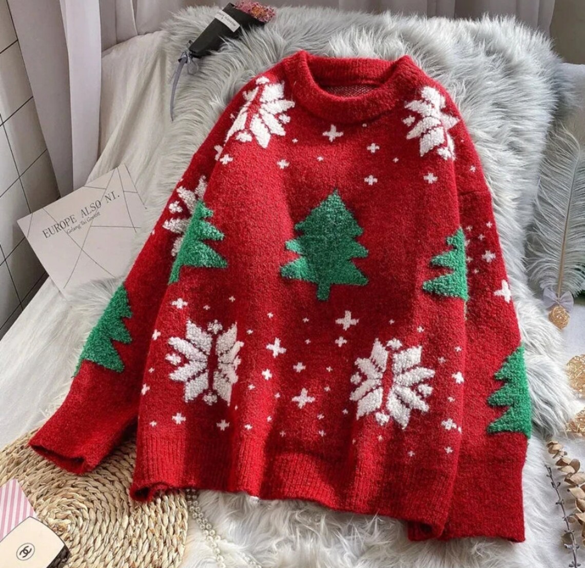 Winter Christmas Sweater for Women Oneck Knit Long Sleeve Y2K Etsy Canada