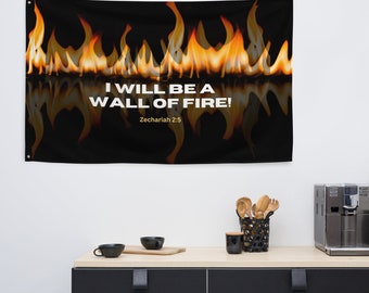 Flag, Wall of Fire, Flames, Christian Theme