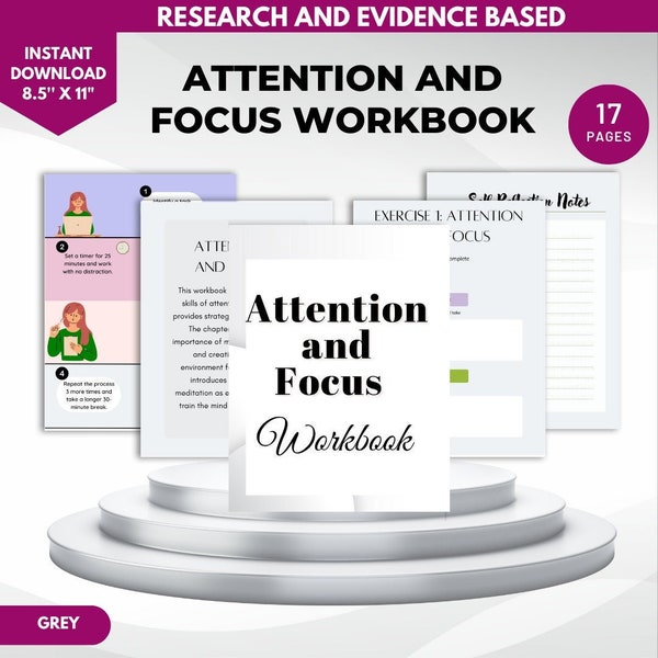 Attention and Focus Plan Printable Worksheets| Productivity & Procrastination Management, ADHD Self Help, Concentration Journal