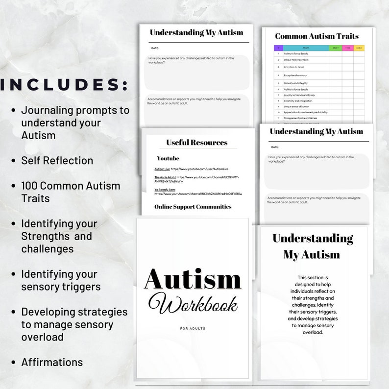 Autism Workbook for Autistic Adult Autism Worksheets for Newly Etsy