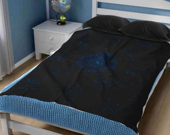 Astrological Constellation Plush Throw Blanket Black w/ Blue