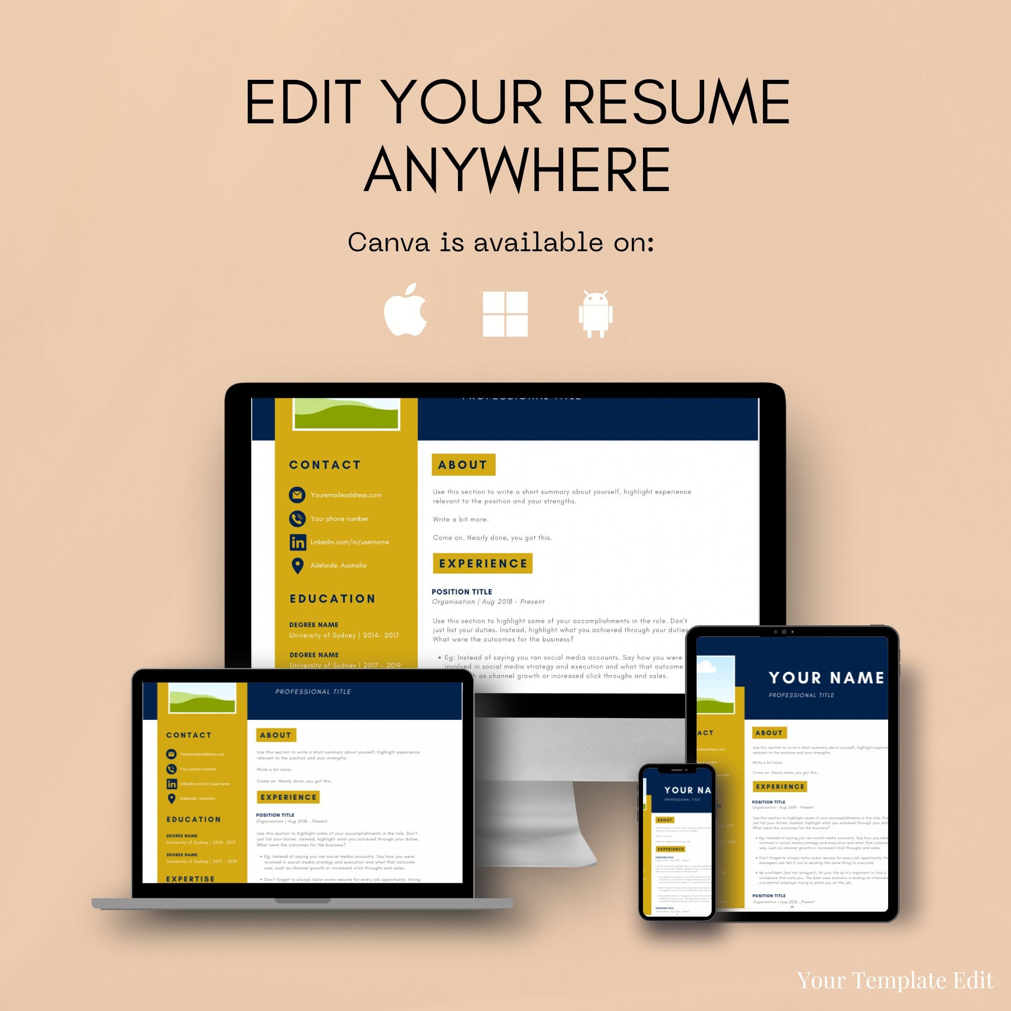 Canva Resume Template With Free Cover Letter Free Resume Etsy Canva Resume Template With Free Cover Letter Free Resume Etsy