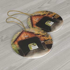 Woodstock Vermont Christmas Ornament, Vermont Christmas Ornament, Travel Lover Ornament With Scenic Vermont Covered Bridge