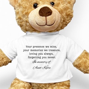 Custom Memory Bear, Sympathy Bear, Memory Teddy Bear, Loss of Loved One, Sympathy Gift, Customizable Memorial Gift, Loss of Parent, Friend
