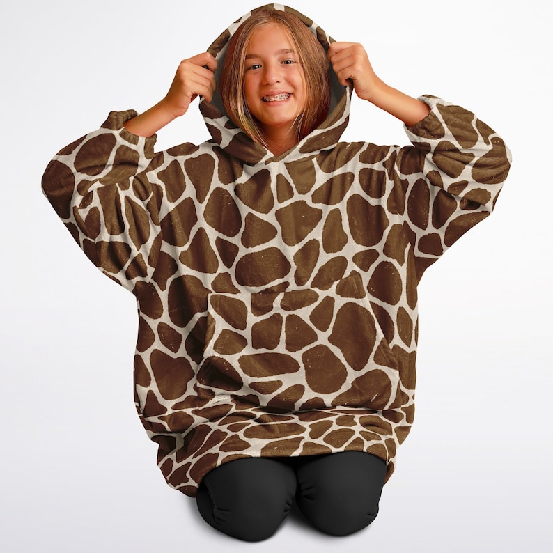 Giraffe Pattern Snuggle Hoodie Microfiber Hooded Blanket Pullover for