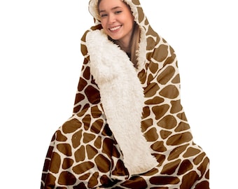 Manta con capucha y estampado de jirafa: manta de microfibra con capucha para tu amante de las jirafas, cálida y afelpada.