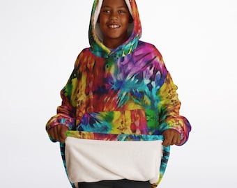 Sudadera con capucha tie-dye arcoíris - Manta con capucha de microfibra con estampado tie-dye brillante para tu sudadera con capucha hippie, retro y cálida favorita.