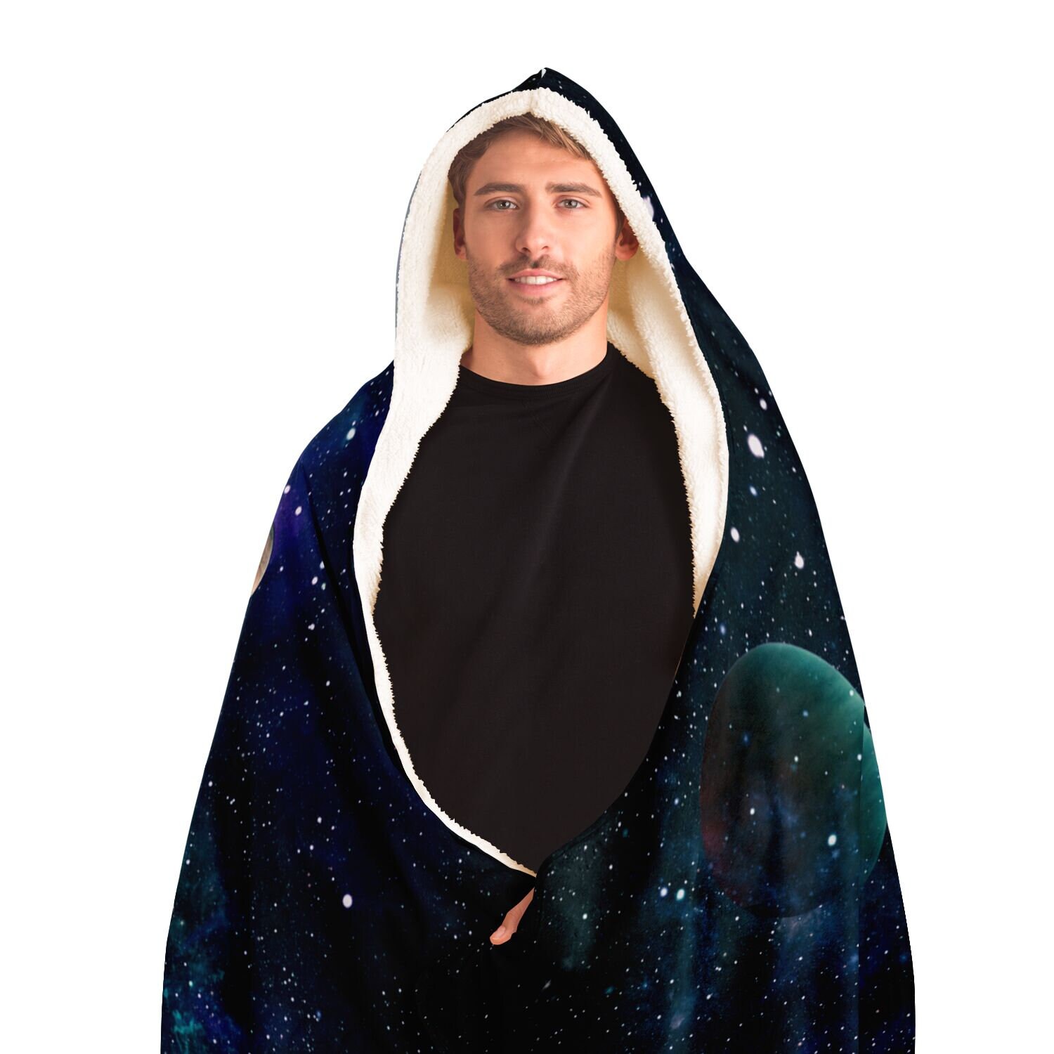 Blue Geomagnetic Storm Galaxy Space Print Hooded Blanket