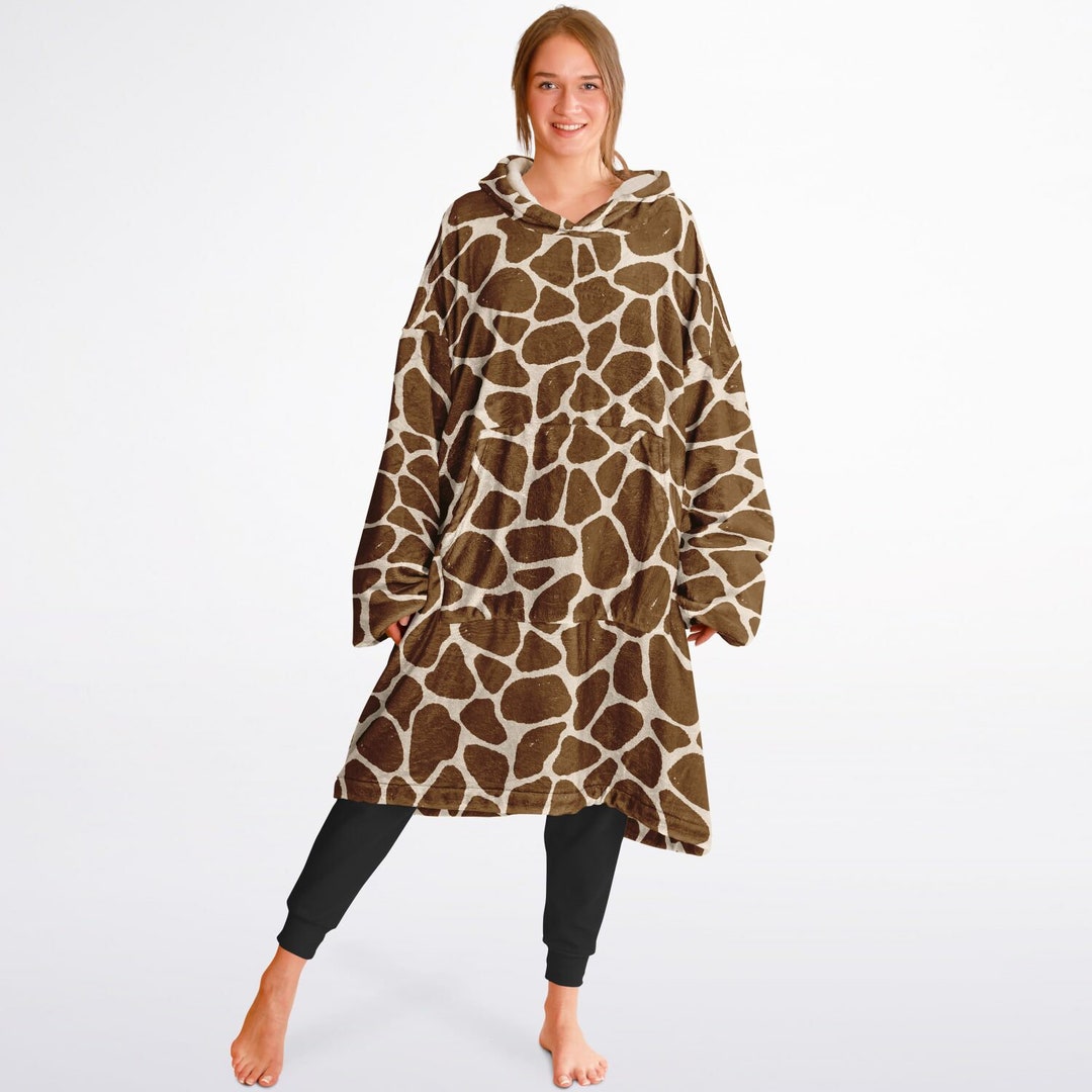 Giraffe Pattern Snuggle Hoodie Microfiber Hooded Blanket Pullover for