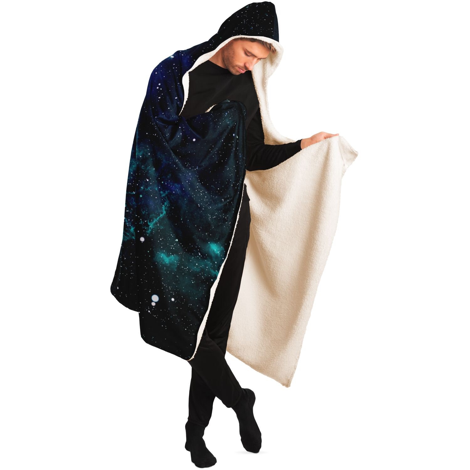 Constellation Planet Print Pattern Hooded Blanket