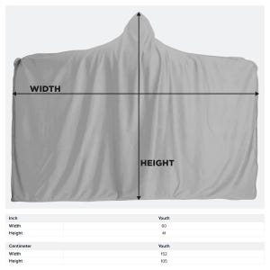 May include: A light gray hooded blanket, designed for youth. The blanket measures 60 inches wide and 41 inches high. The hood is at the top of the blanket. The blanket is made of a soft, comfortable material.