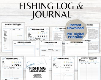 FISHING LOG & JOURNAL Printable | Fishing Log | Monthly Fishing Log | Fishing Journal | Fishing Gear | Fishing Planners | Fish Recipes