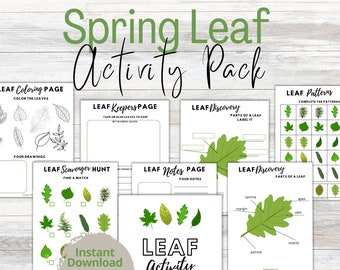 LEAF ACTIVITY PACK | Leaf Scavenger Hunt | Nature Printable | Parts of a Leaf | Leaf Journal Pages |  Leaf Coloring Page | Spring Nature