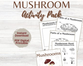 MUSHROOM DISCOVERY PACK | Parts of a Mushroom | Mushroom Scavenger Hunt | Nature Printable | Kids Outside Activity |  Nature Drawing Pages
