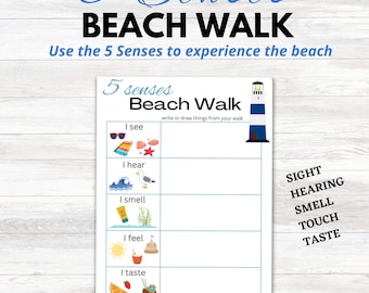 Caça ao Tesouro dos 5 Sentidos na Praia para Crianças | Atividade na Natureza (PDF)