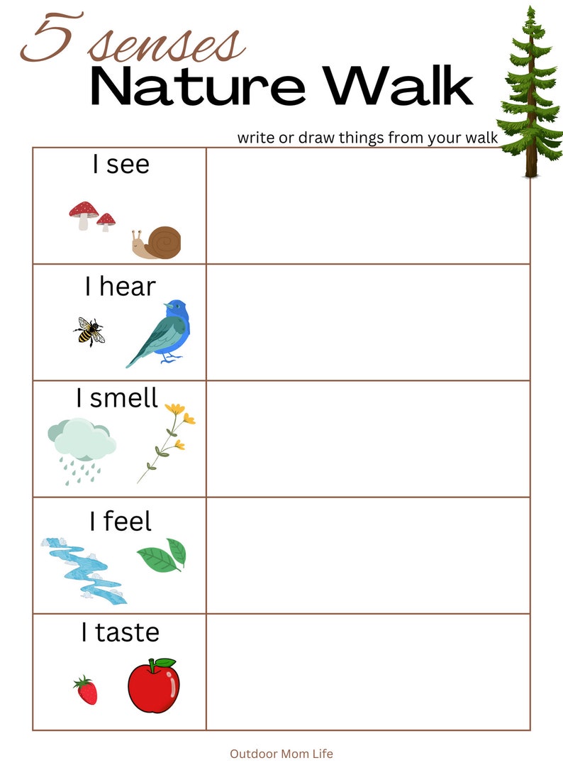 5 SENSES NATURE WALK | Scavenger Hunt Printable | Outside Sensory ...