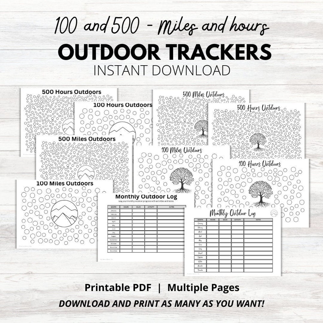 outdoor-tracker-printables-100-hours-and-500-hours-100-miles-and-500-miles-monthly-logs-set-goals-simple-planner-instant-download-etsy for 1000 Hours Outside Tracker Free Printable OUTDOOR TRACKER PRINTABLES | 100 Hours and 500 Hours | 100 Miles and 500 Miles | Monthly Logs | Set Goals | Simple Planner |instant Download - Etsy for 1000 Hours Outside Tracker Free Printable