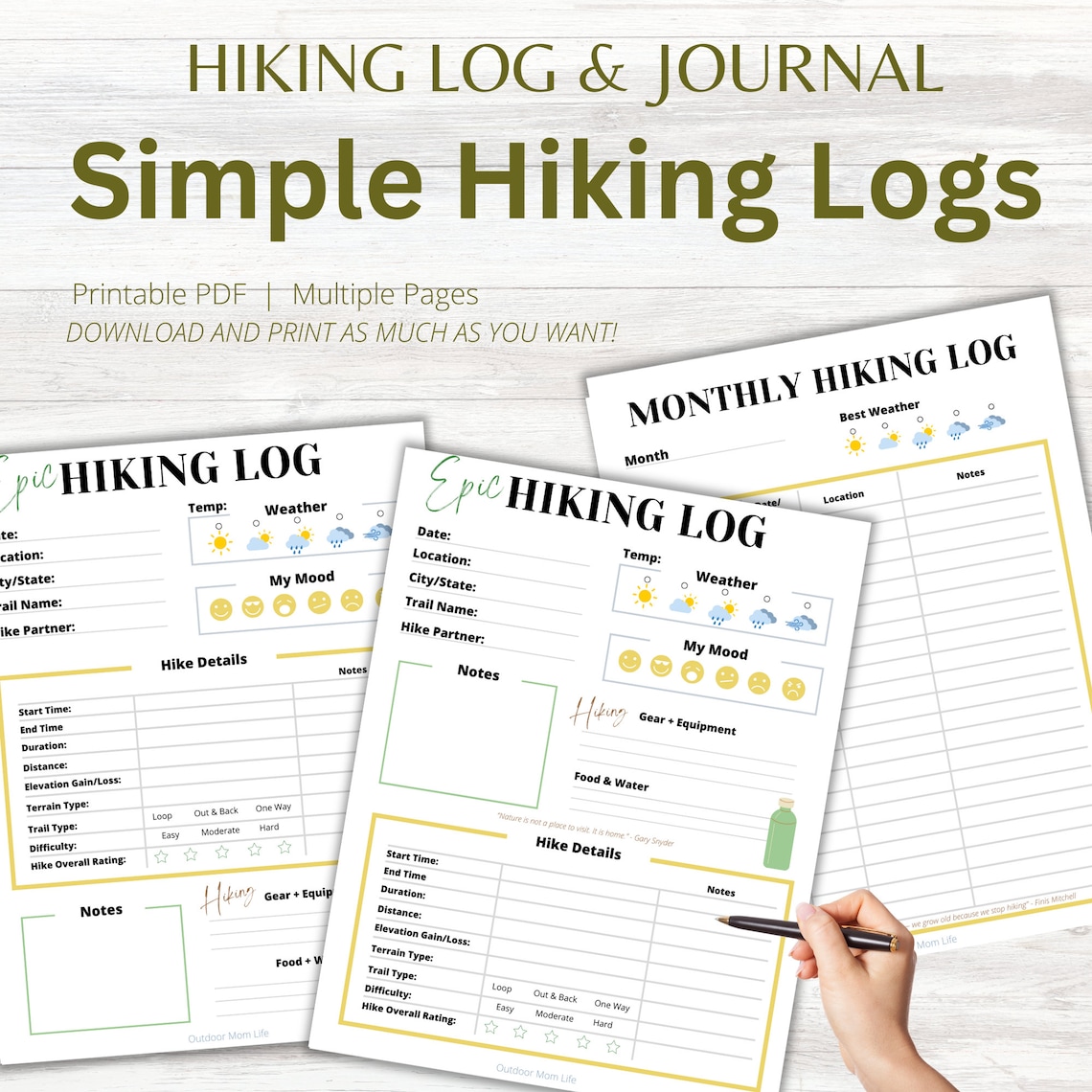 HIKING LOG & JOURNAL Hiking Trail Log Monthly Hiking Log Hiking Journal