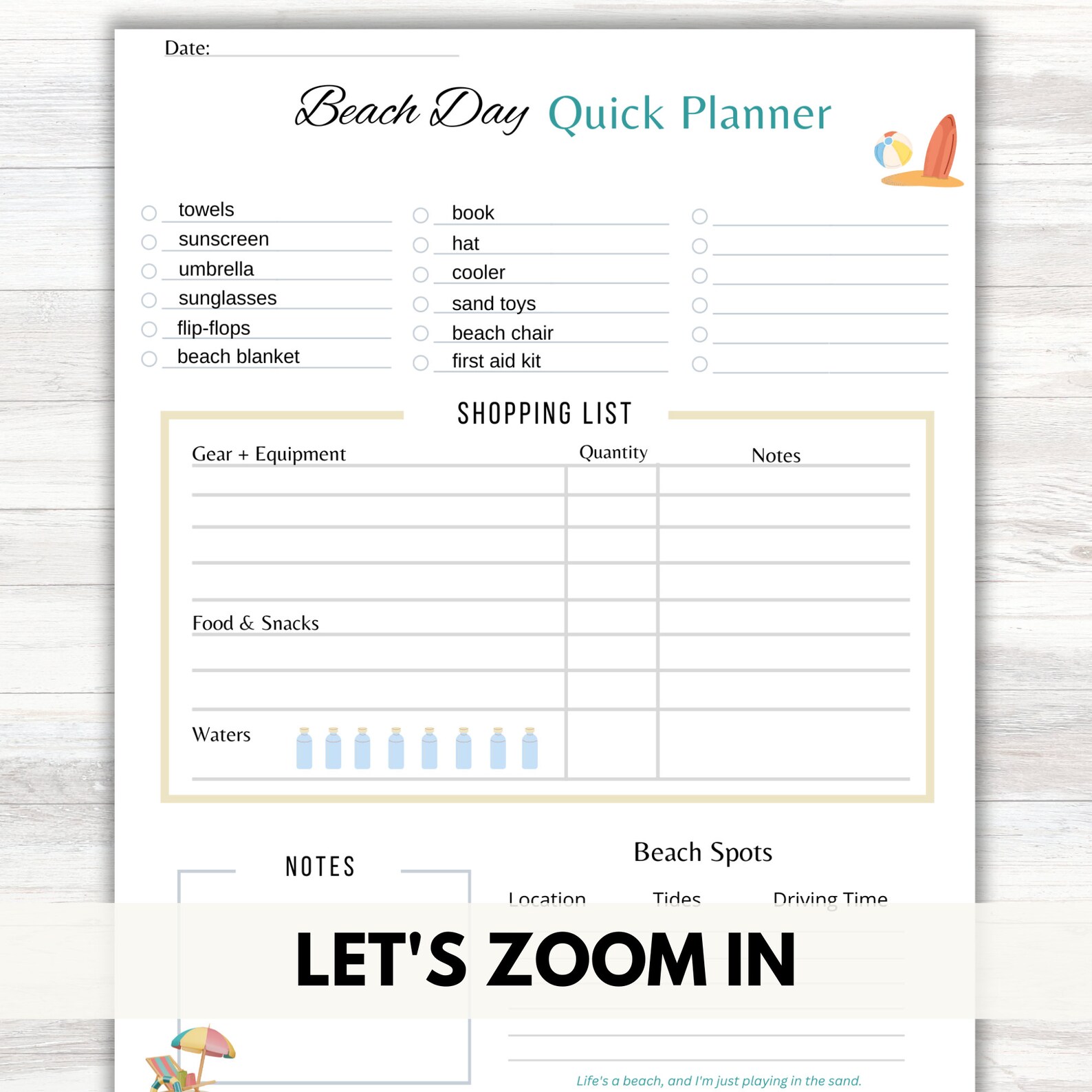 Beach Day Planner & Log | Summer Trip Printable (PDF) - Etsy