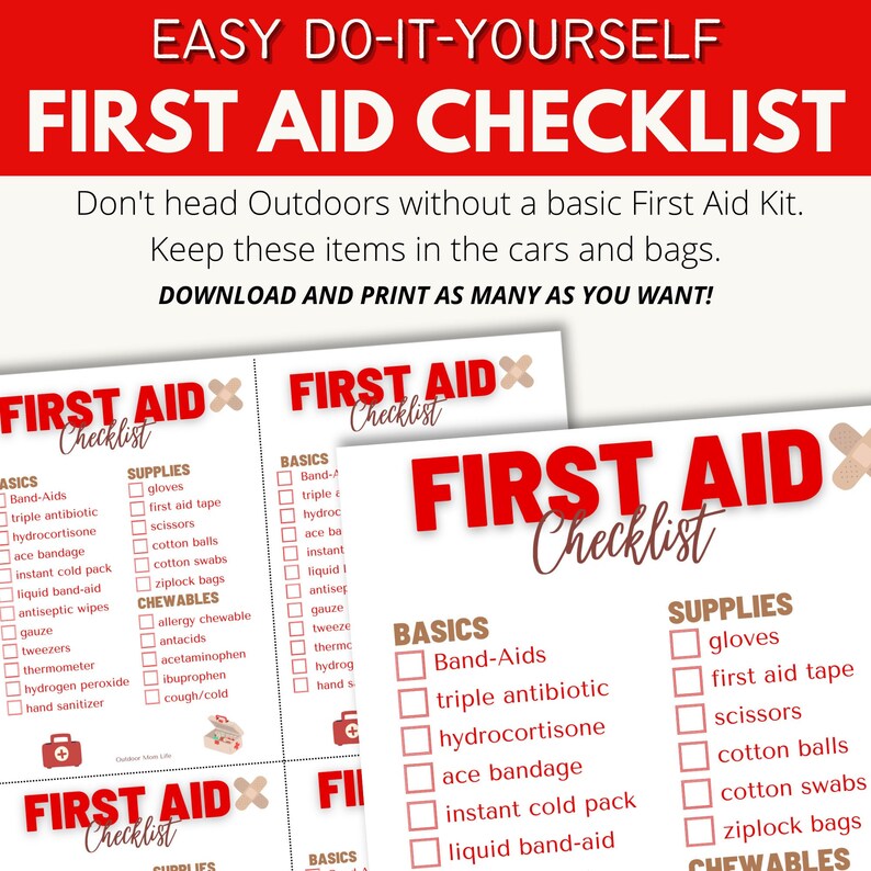 FIRST AID CHECKLIST First Aid Kit Outdoor Firstaid Supply Etsy