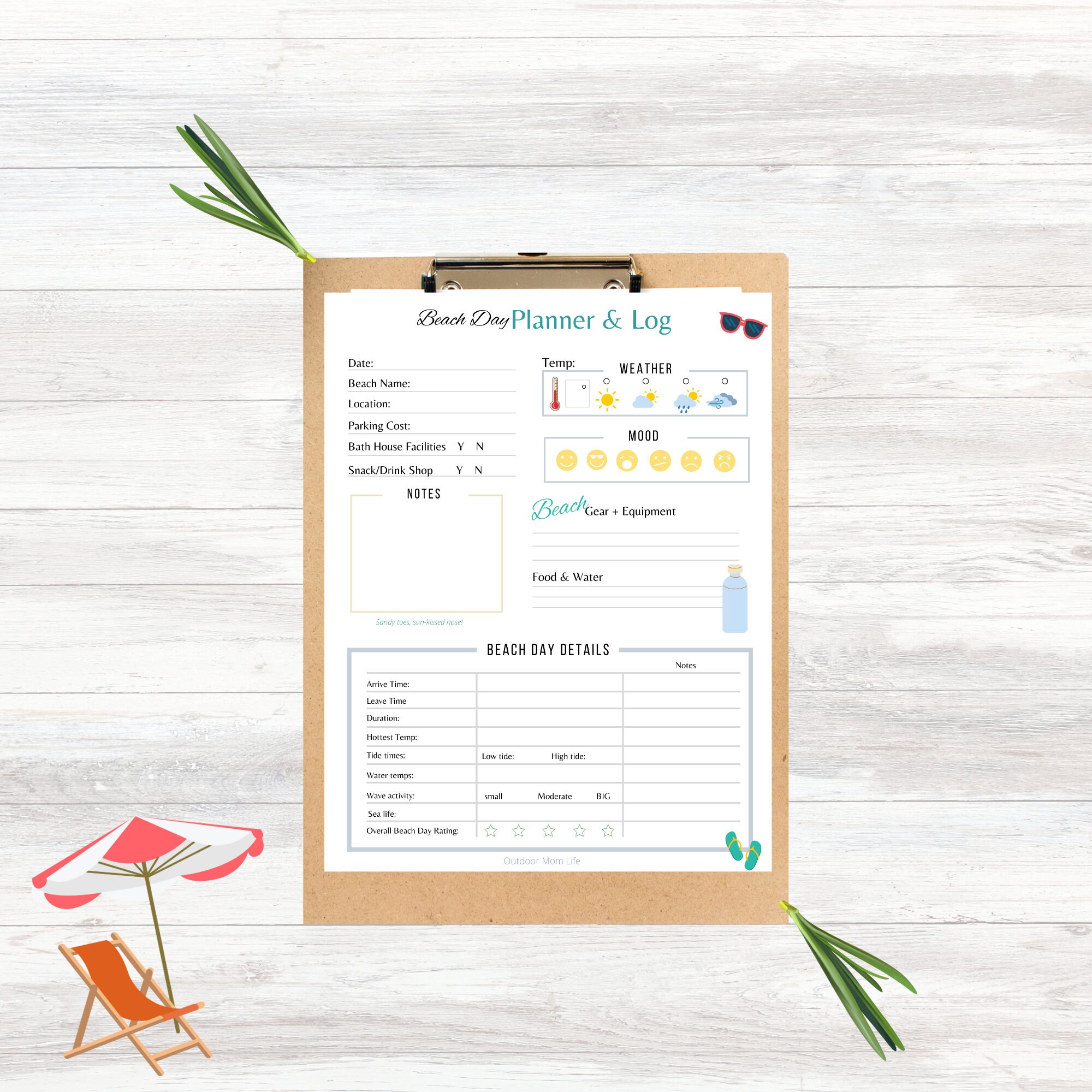 Beach Day Planner & Log | Summer Trip Printable (PDF) - Etsy
