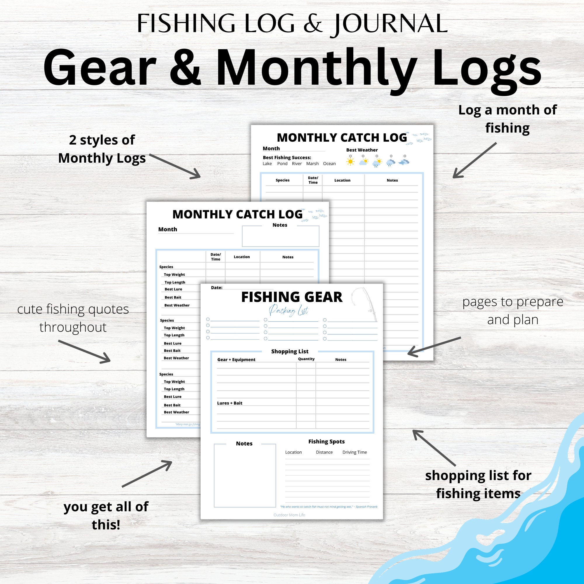 FISHING LOG &amp; JOURNAL Printable | Fishing Log | Monthly Fishing Log ...