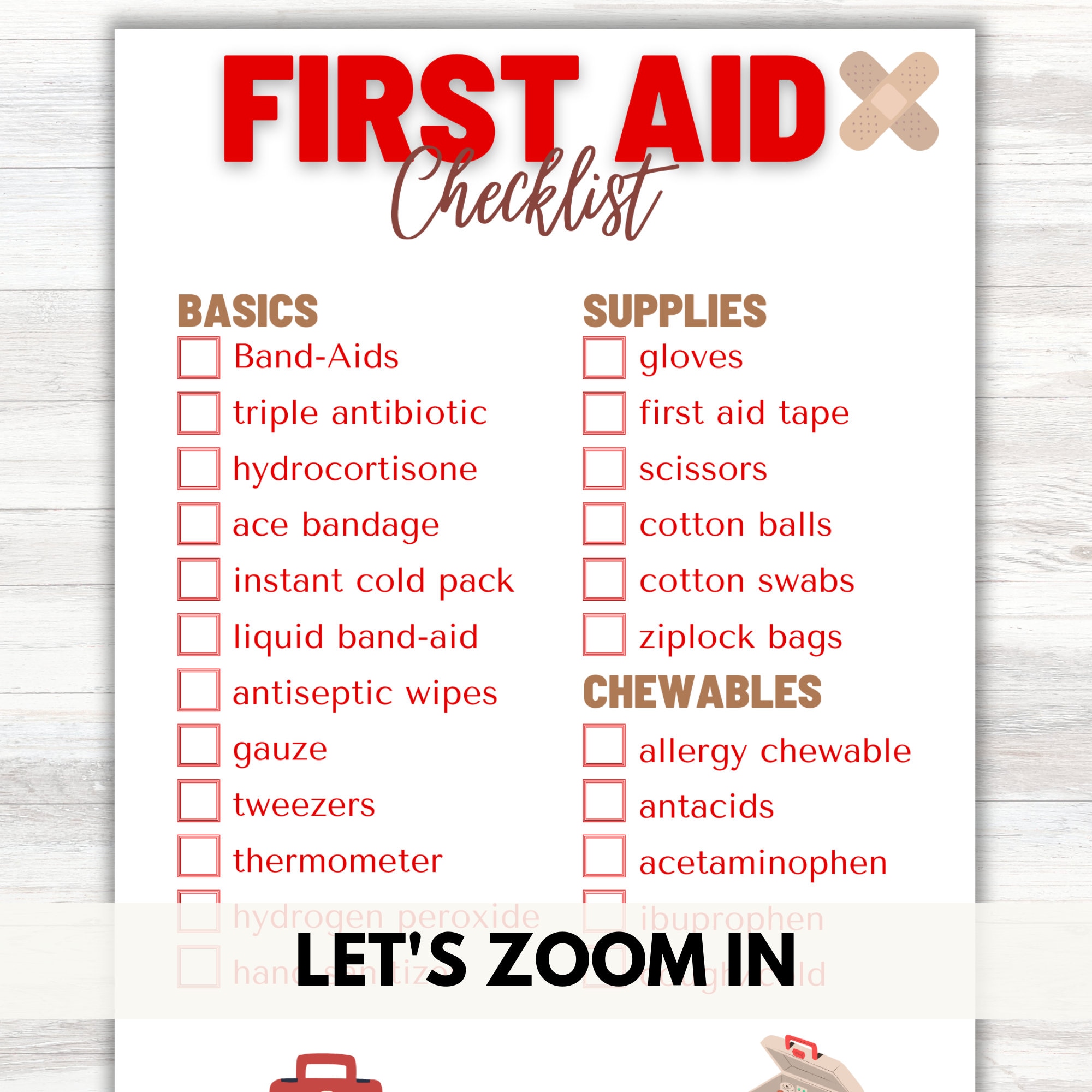 FIRST AID CHECKLIST First Aid Kit Outdoor First aid Supply List Checklist Instant Download Etsy Canada