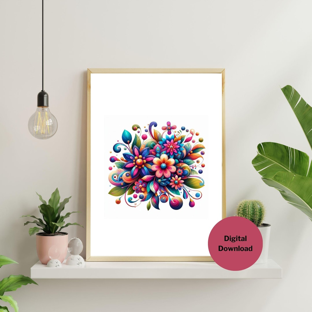 Boho Abstract Flowers Printable Wall Art, Floral Market Poster, Instant