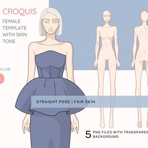 Fashion Female Figure Croquis Template | Fair Skin Tone