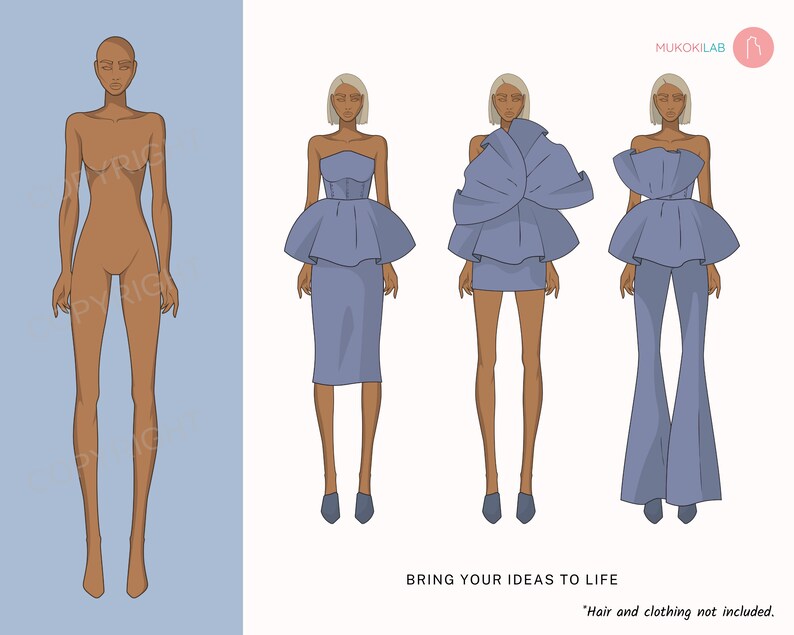 Fashion Female Figure Croquis Template Tan Skin Tone Etsy