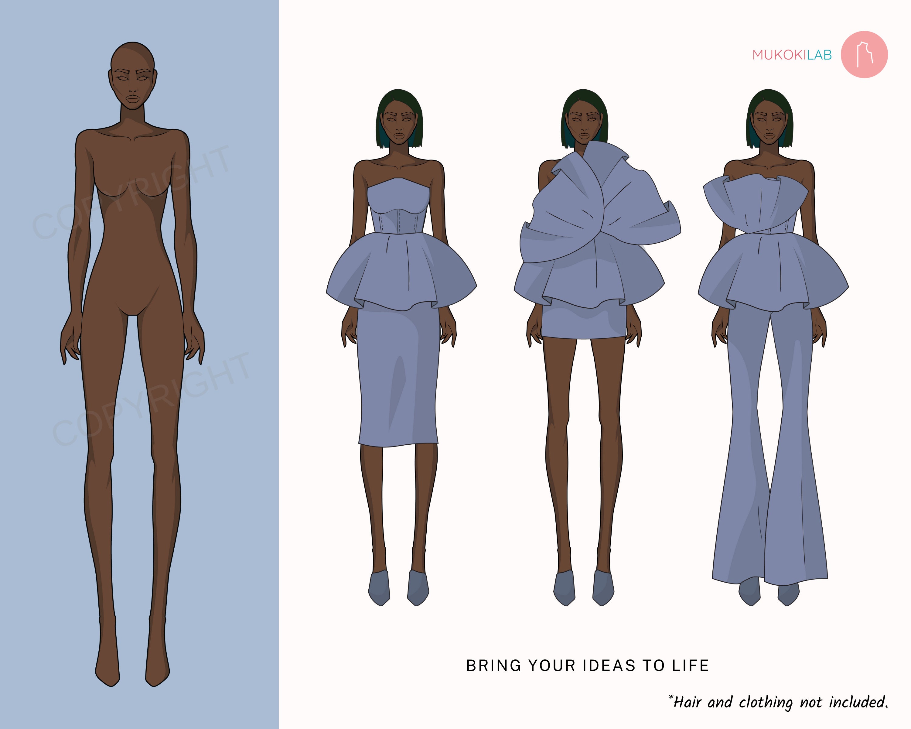 Fashion Female Figure Croquis Template Dark Skin Tone Etsy