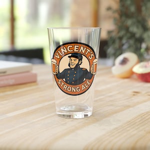Gettysburg Tees Vincent&#39;s Strong Ale Pint Glass, 16oz Beer Glass Civil War Glassware