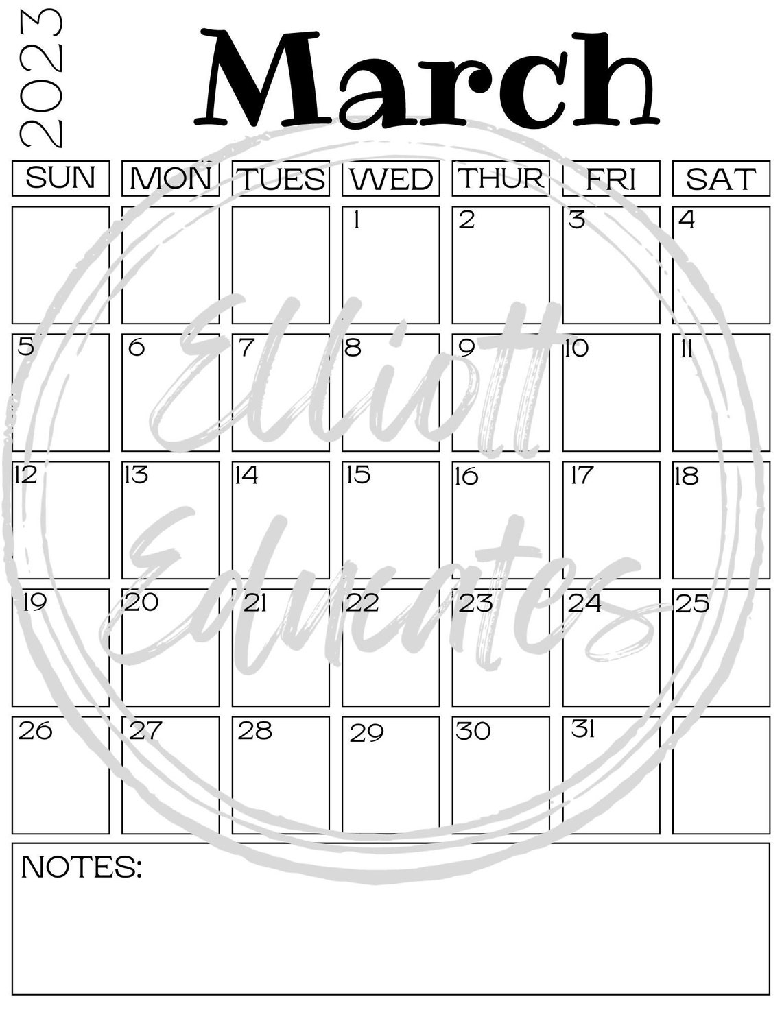 Calendar, 2023 Calendar, Blank Calendar, Fill in Calendar, Printable ...