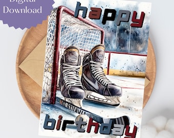 Hockey Birthday Card, Sports Cards, Hockey, Boy Birthday Card, Girl Birthday Card, Instant Download, Sports Birthday Card