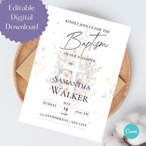 Editable Baptism Invitation, Baptism Grandparents, Godson Baptism, Goddaughter Baptism, Godson Baptism Card, Christening, Canva Editable