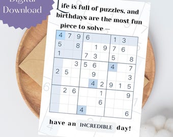 Sudoku Birthday Cards, Birthday Cards, Printable Birthday Card, Editable Birthday Card, Canva Editable, Cards, Card for Him, Card for Her